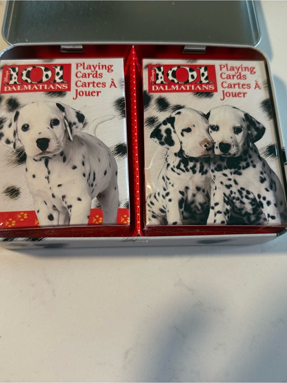 Vintage Disney 101 Dalmatians Tin with 2 sets of playing cards sealed